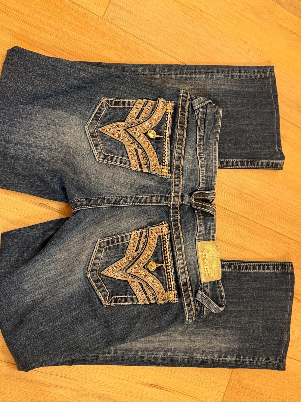 Vigoss-The Mew York Dark Blue Embroidered Boot Cut Jeans